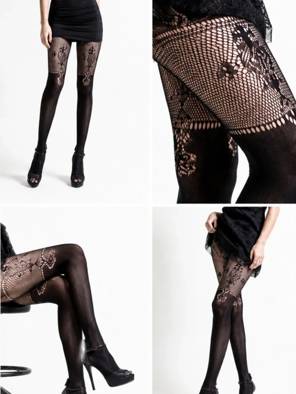 Killer Legs Queen Lace Black Out Fishnet Tights – Black – NWT